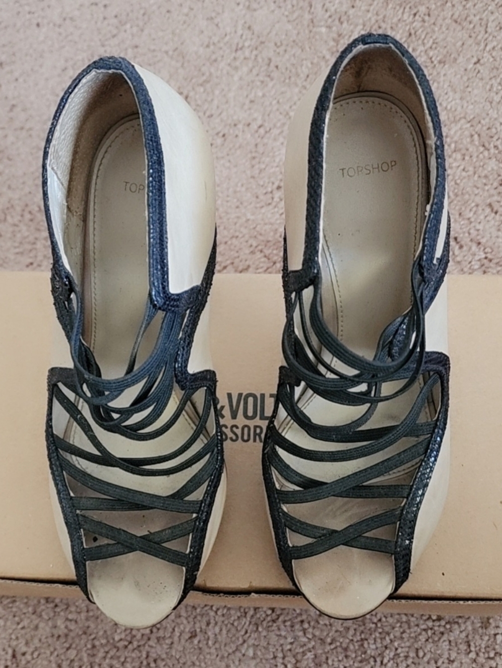 Topshop White and Black Strappy Peep-Toe Heels